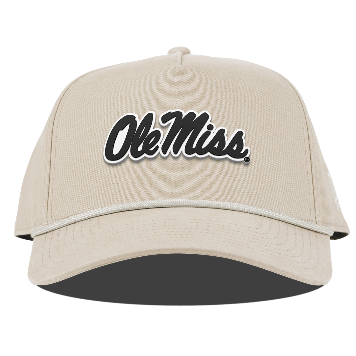 University of Mississippi "Vintage Ole Miss Team Logo" Curved Canvas 5 Panel Rope Beige University of Mississippi "Vintage Ole Miss Team Logo" Curved Canvas 5 Panel Rope Beige