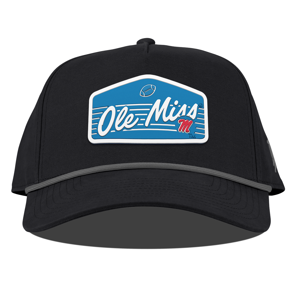 University of Mississippi "Rebel Football" Curved Canvas 5 Panel Rope Vintage Black University of Mississippi "Rebel Football" Curved Canvas 5 Panel Rope Vintage Black