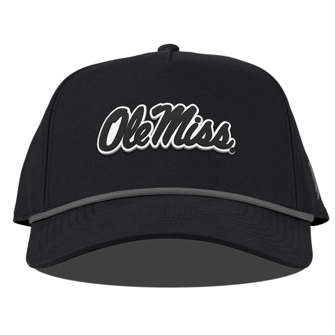 University of Mississippi "Vintage Ole Miss Team Logo" Curved Canvas 5 Panel Rope Vintage Black University of Mississippi "Vintage Ole Miss Team Logo" Curved Canvas 5 Panel Rope Vintage Black