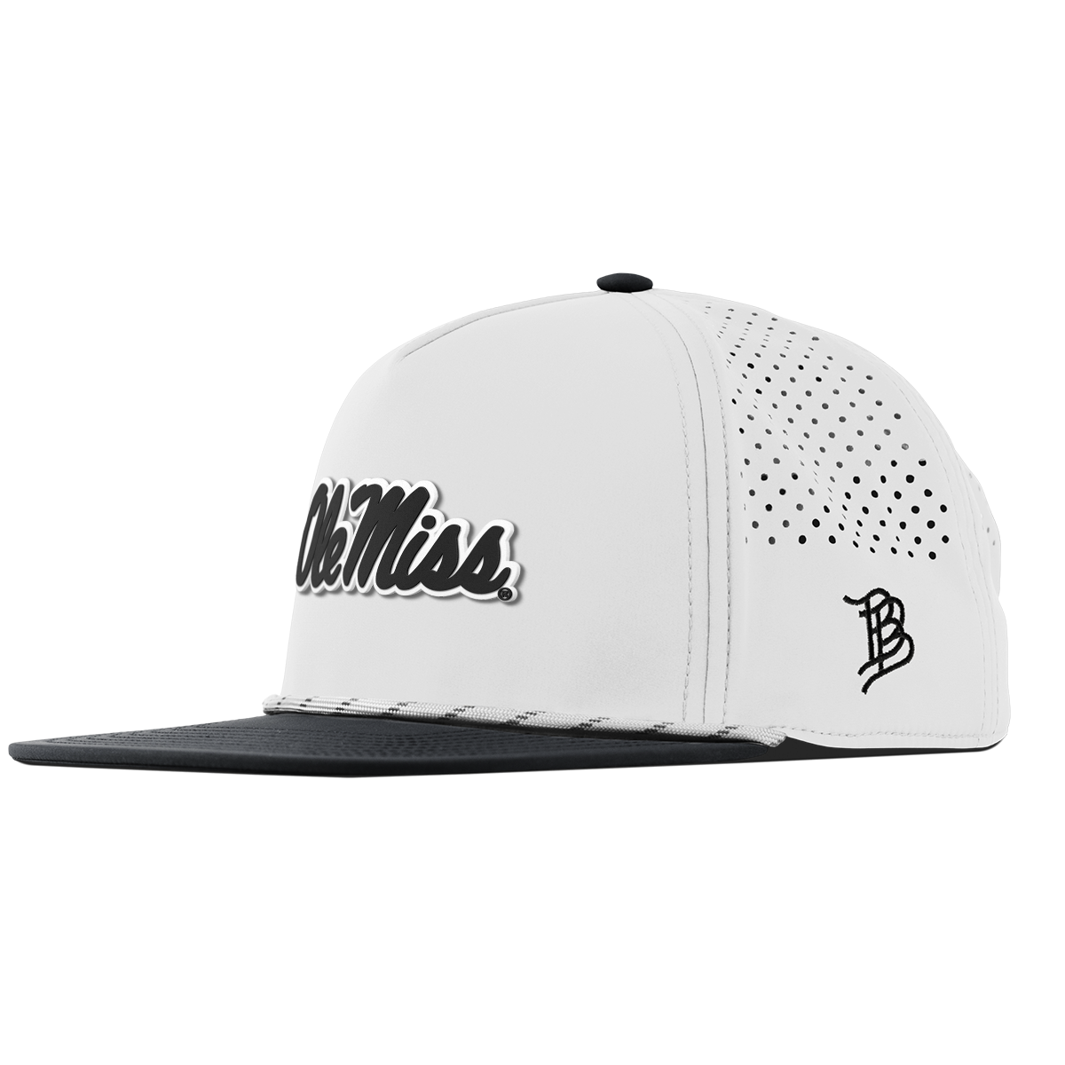 University of Mississippi "Vintage Ole Miss Team Logo" Flat 5 Panel Rope White/Black University of Mississippi "Vintage Ole Miss Team Logo" Flat 5 Panel Rope White/Black