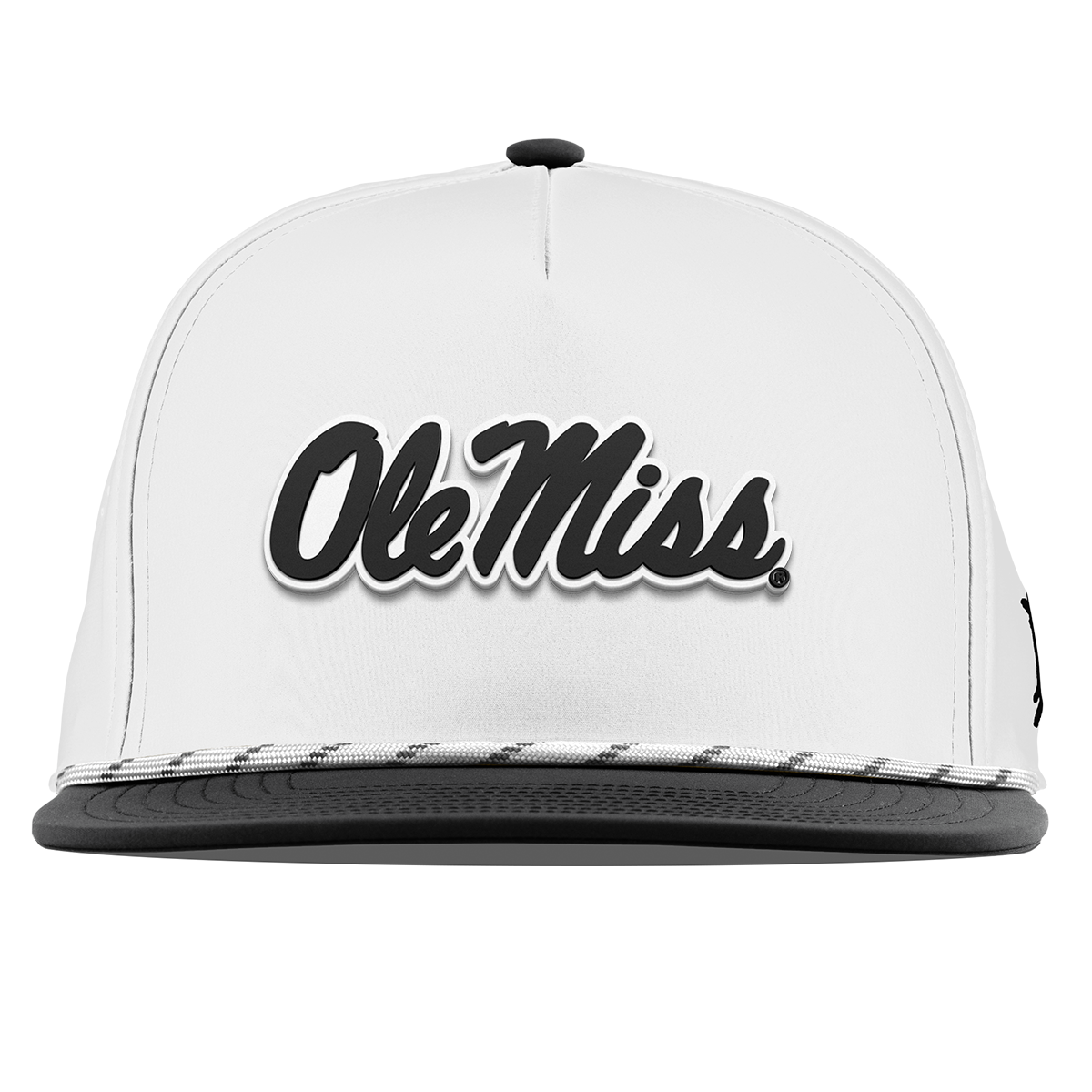 University of Mississippi "Vintage Ole Miss Team Logo" Flat 5 Panel Rope White/Black University of Mississippi "Vintage Ole Miss Team Logo" Flat 5 Panel Rope White/Black
