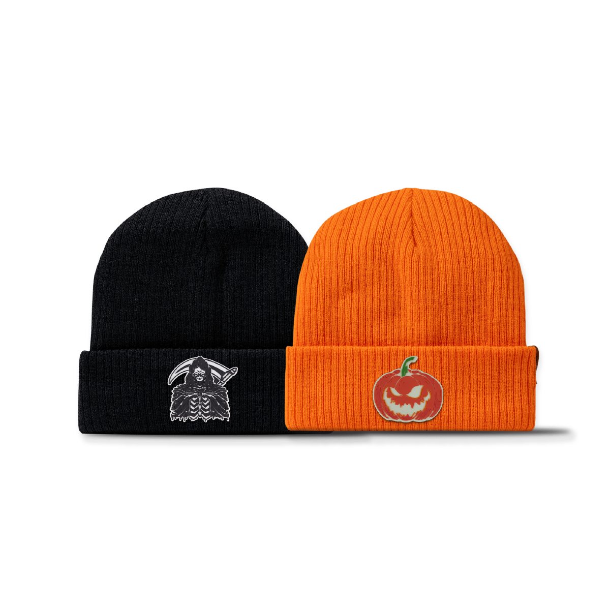 Jack-O-Lantern + Grim Reaper Glow Essential Beanie Bundle Blaze Orange + Black