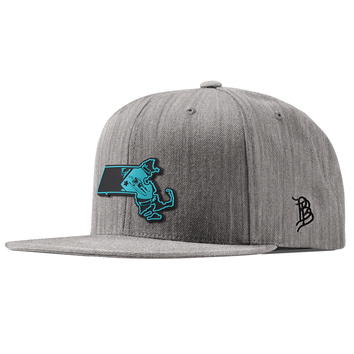 Massachusetts Turquoise Classic Snapback Heather Gray