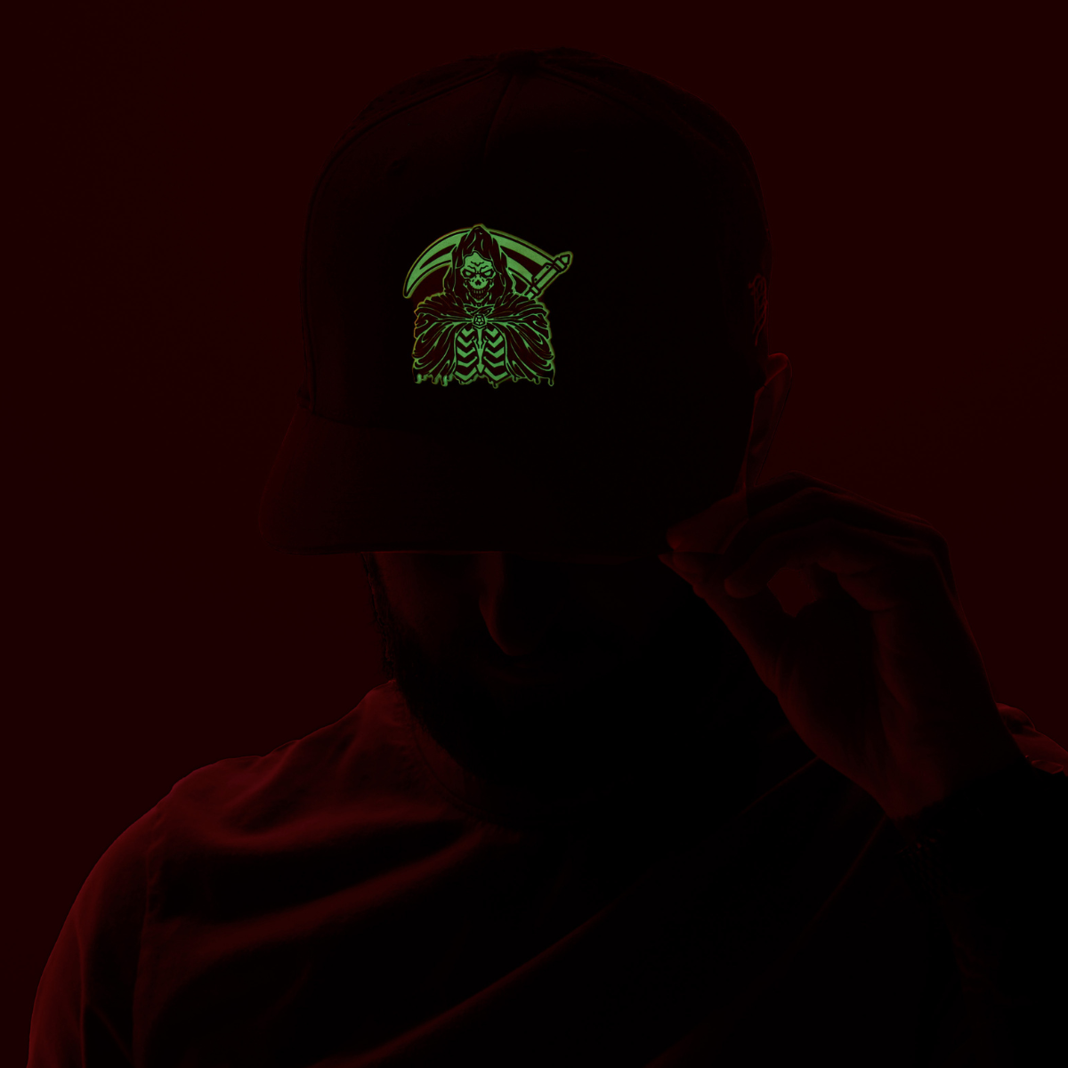 Grim Reaper Glow Curved 5 Panel Rope Black, Maroon, Orion, White, Loden, Blaze Orange Camo, White/Black