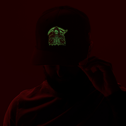Grim Reaper Glow Curved 5 Panel Rope Black, Maroon, Orion, White, Loden, Blaze Orange Camo, White/Black