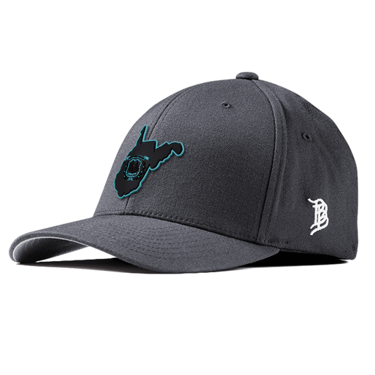 West Virginia Turquoise Flexfit Fitted Front Charcoal