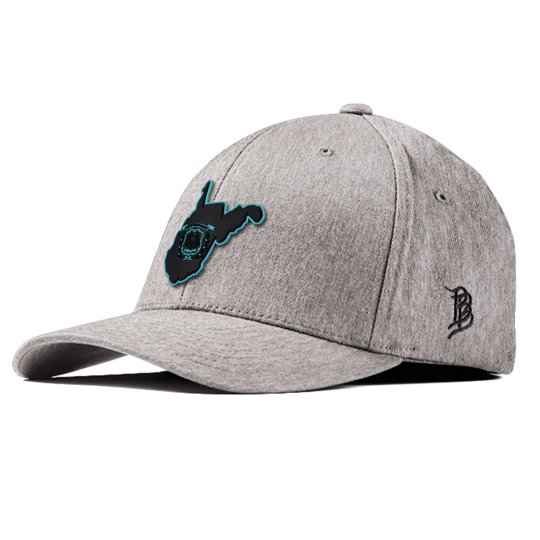 West Virginia Turquoise Flexfit Fitted Front Heather Gray