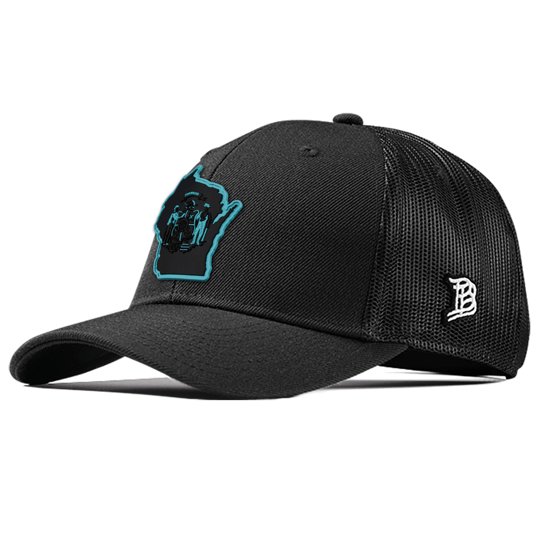 Wisconsin Turquoise Curved Trucker Front Black