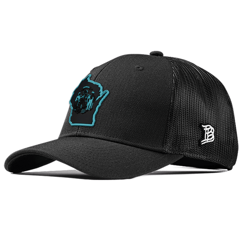 Wisconsin Turquoise Curved Trucker Front Black