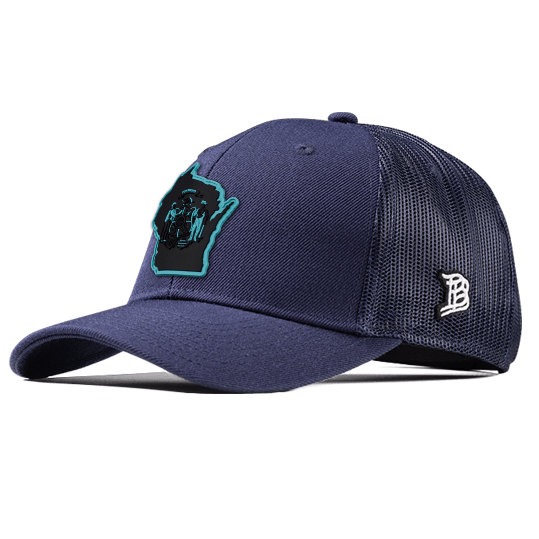 Wisconsin Turquoise Curved Trucker Front Navy