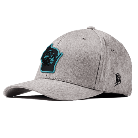 Wisconsin Turquoise Flexfit Fitted Front Heather Grey
