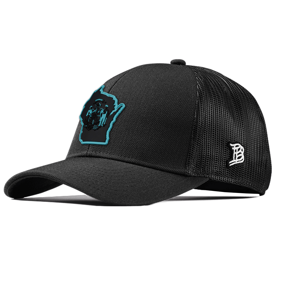 Wisconsin Turquoise Flexfit Snapback Trucker Front Black