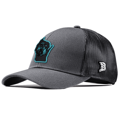 Wisconsin Turquoise Flexfit Snapback Trucker Charcoal Front