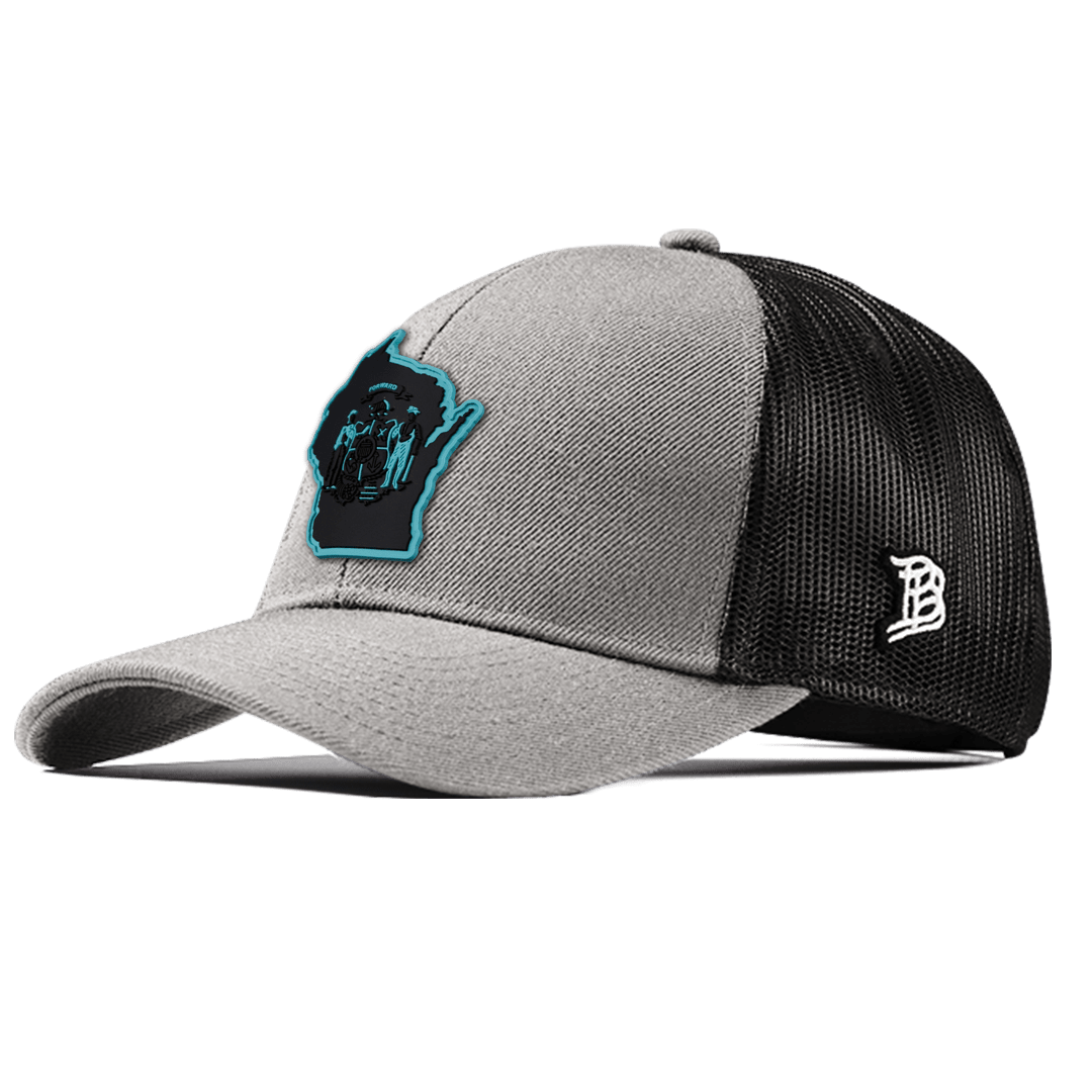 Wisconsin Turquoise Flexfit Snapback Trucker Front Heather Grey