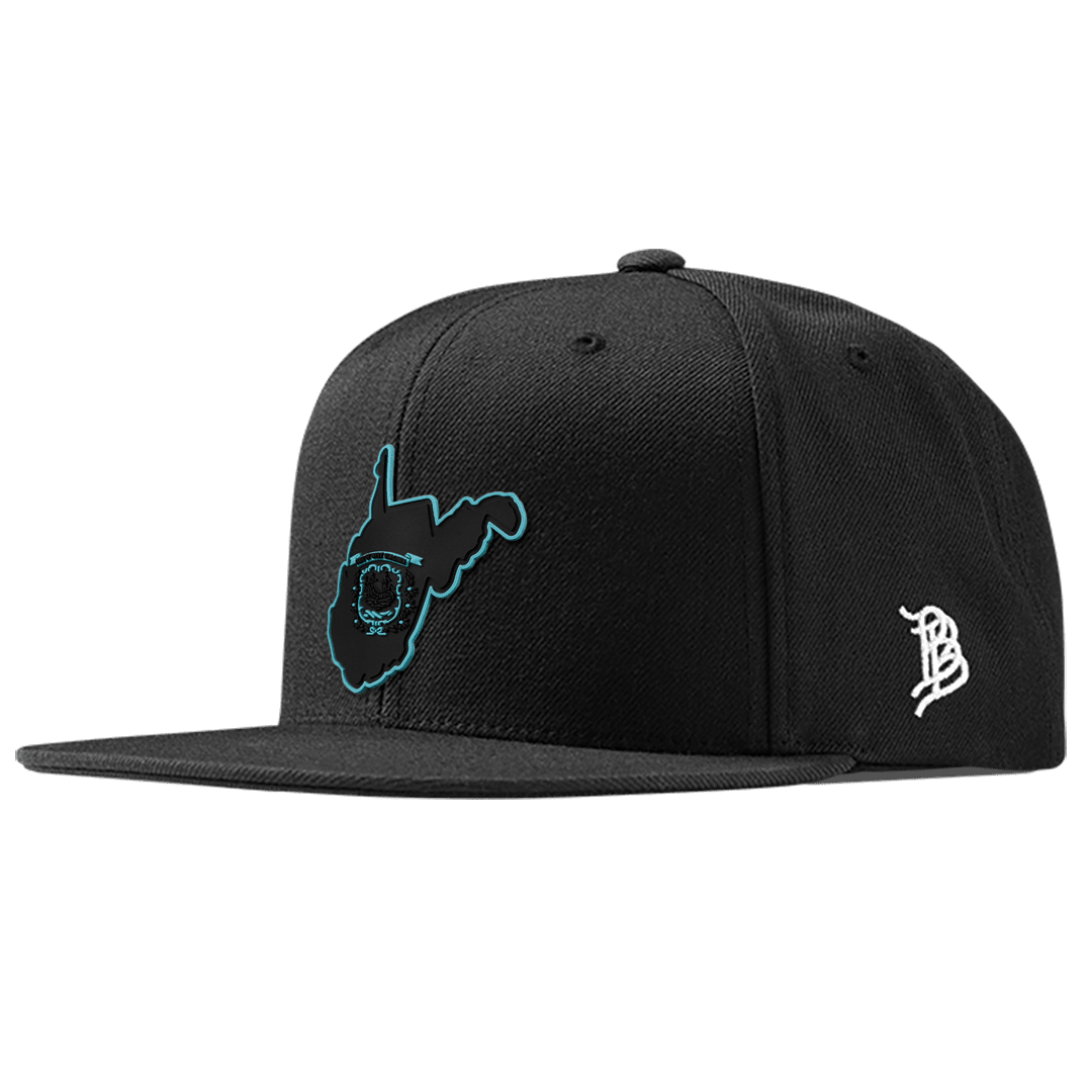 West Virginia Turquoise Classic Snapback Front Black