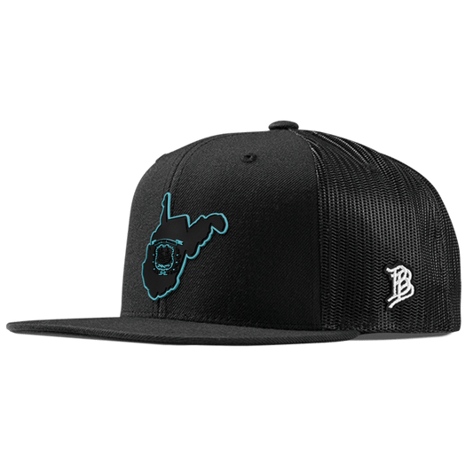 West Virginia Turquoise Flat Trucker Front Black