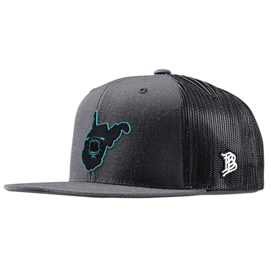 West Virginia Turquoise Flat Trucker Flat Front Charcoal