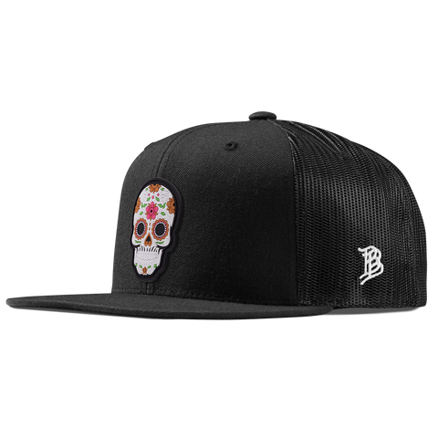 Flower Skull PVC Flat Trucker Black