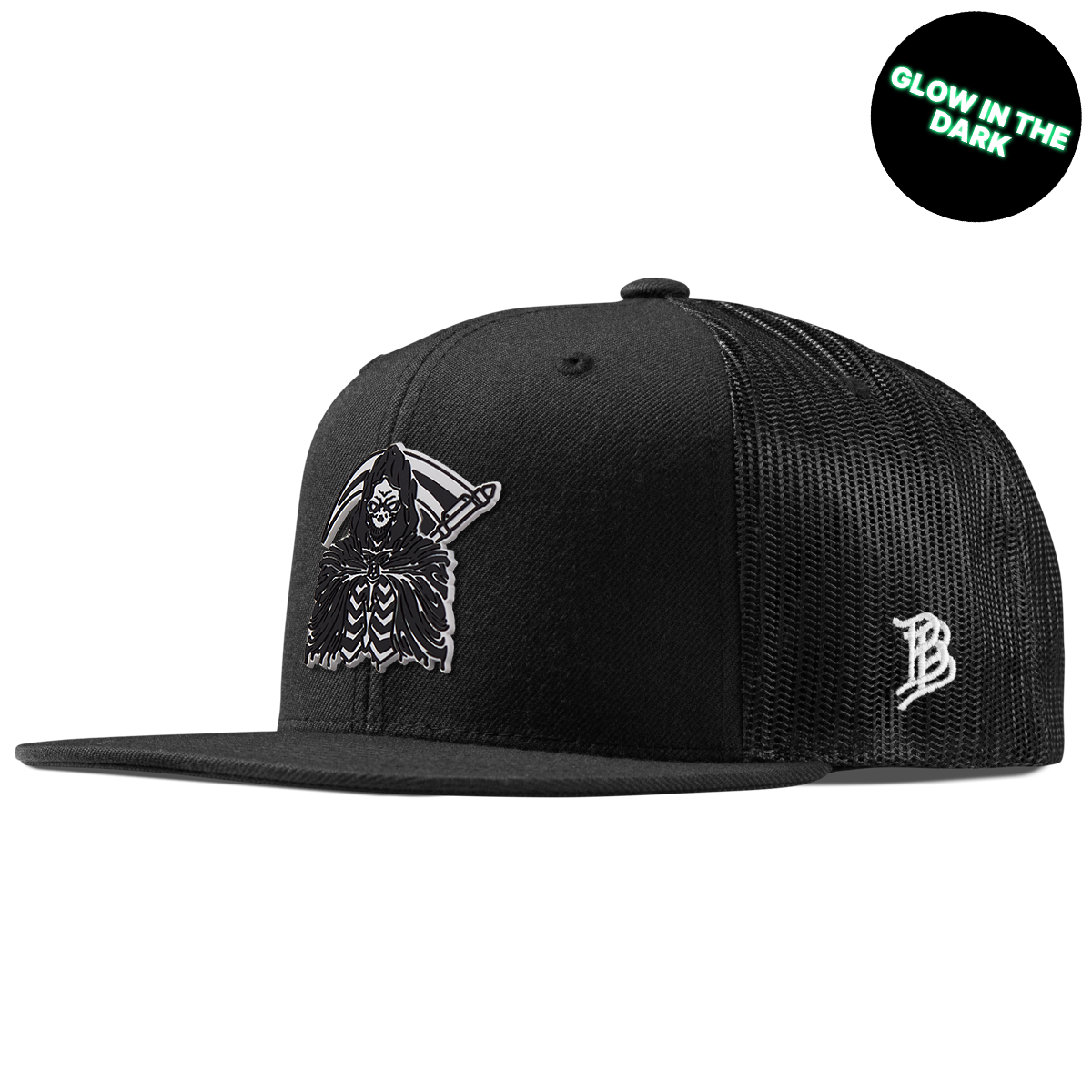 Grim Reaper Glow Flat Trucker Black