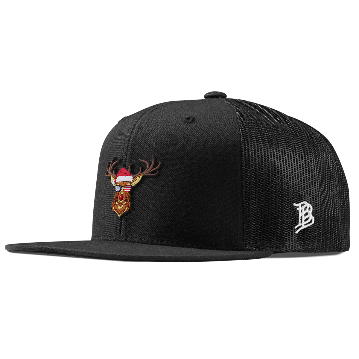 Party Reindeer Flat Trucker Black
