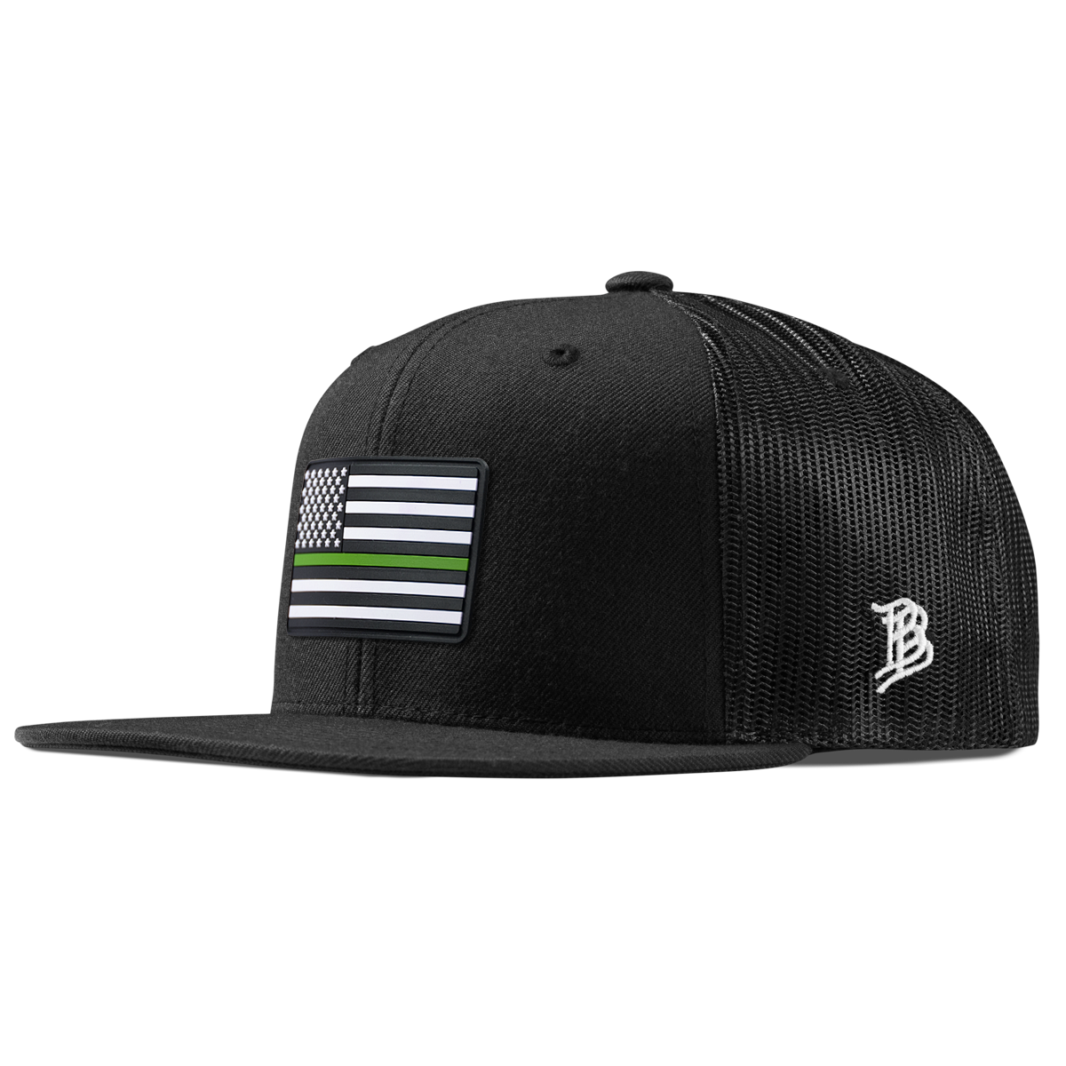 Thin Green Line PVC Flat Trucker Black