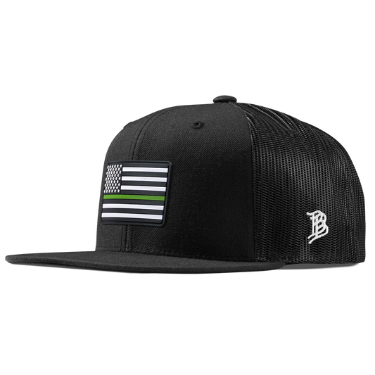Thin Green Line PVC Flat Trucker Black