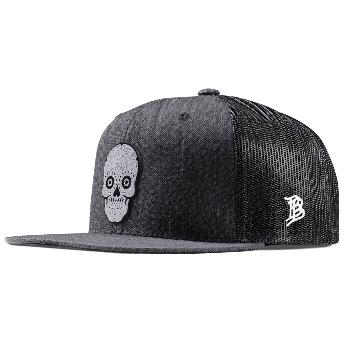 Sugar Skull PVC Flat Trucker Charcoal