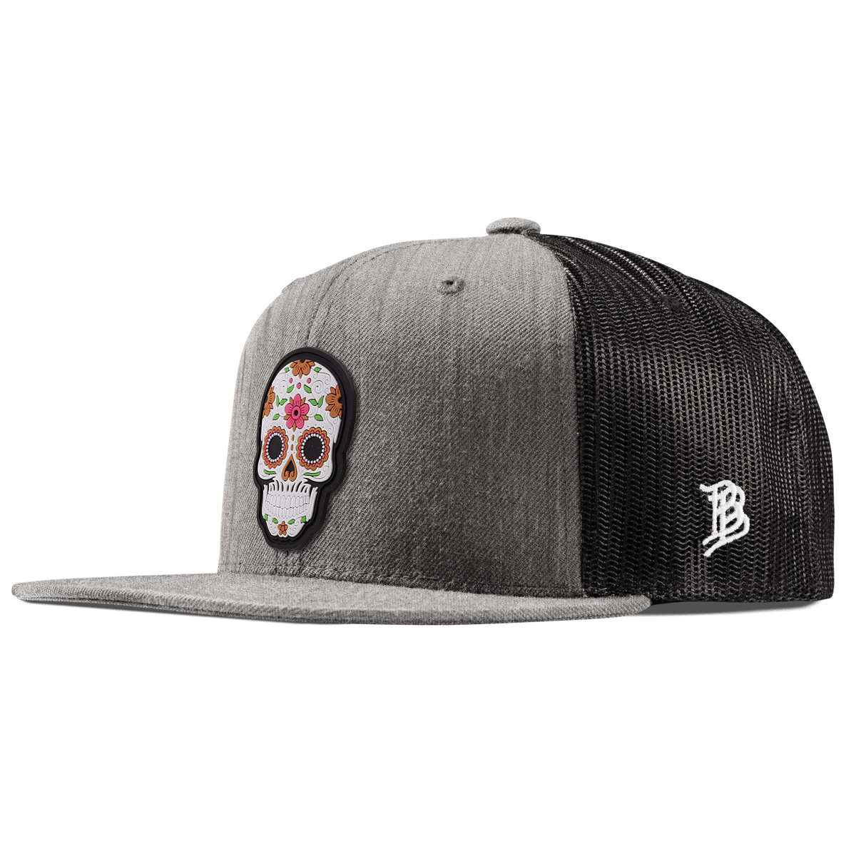 Flower Skull PVC Flat Trucker Heather Gray