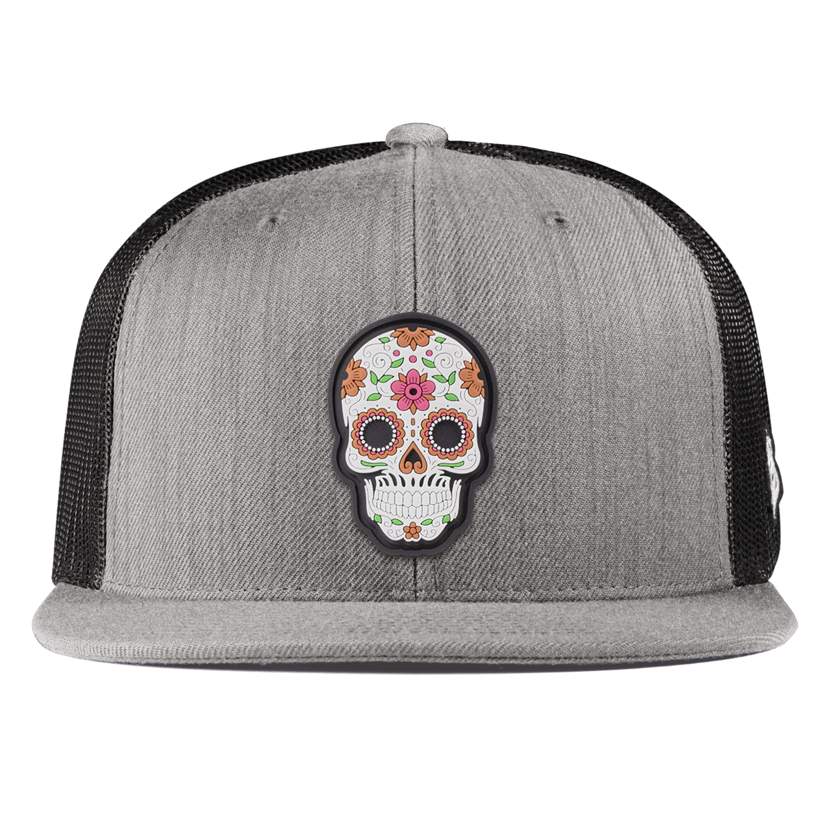 Flower Skull PVC Flat Trucker Heather Gray