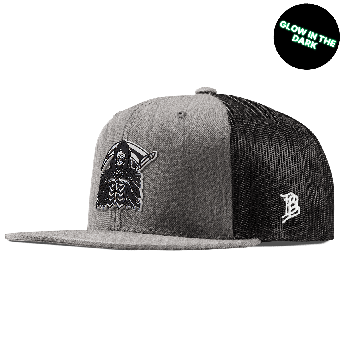 Grim Reaper Glow Flat Trucker Heather Gray