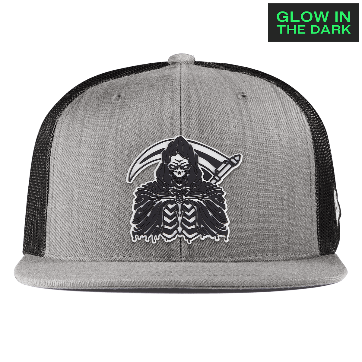 Grim Reaper Glow Flat Trucker Heather
