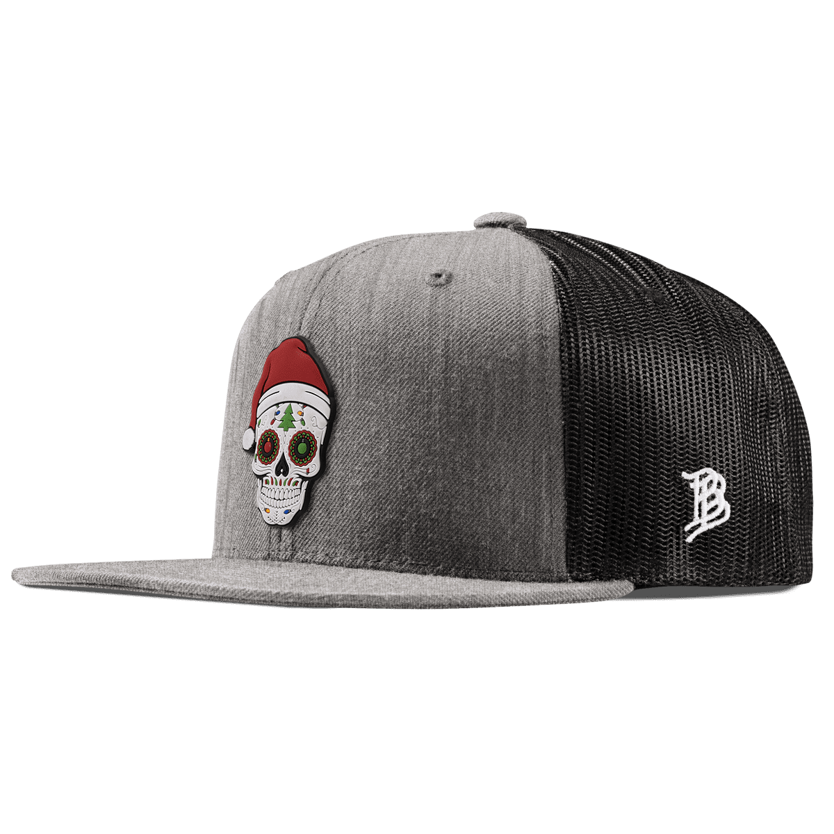 Santa Skull PVC Flat Trucker Heather Gray