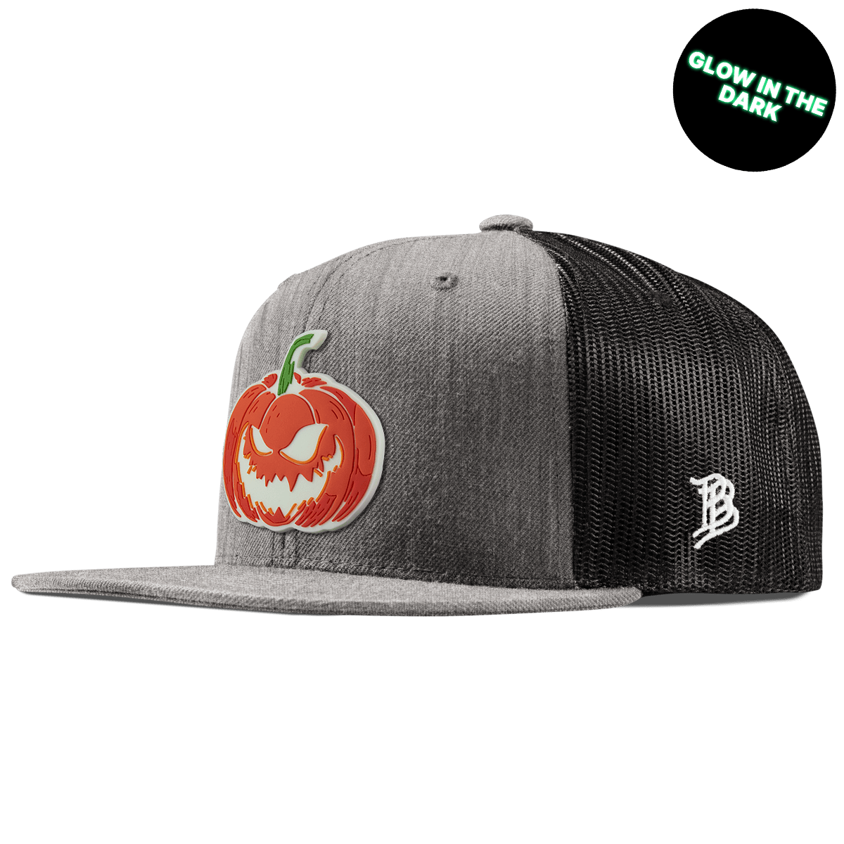 Jack-O-Lantern Glow Flat Trucker Heather Gray
