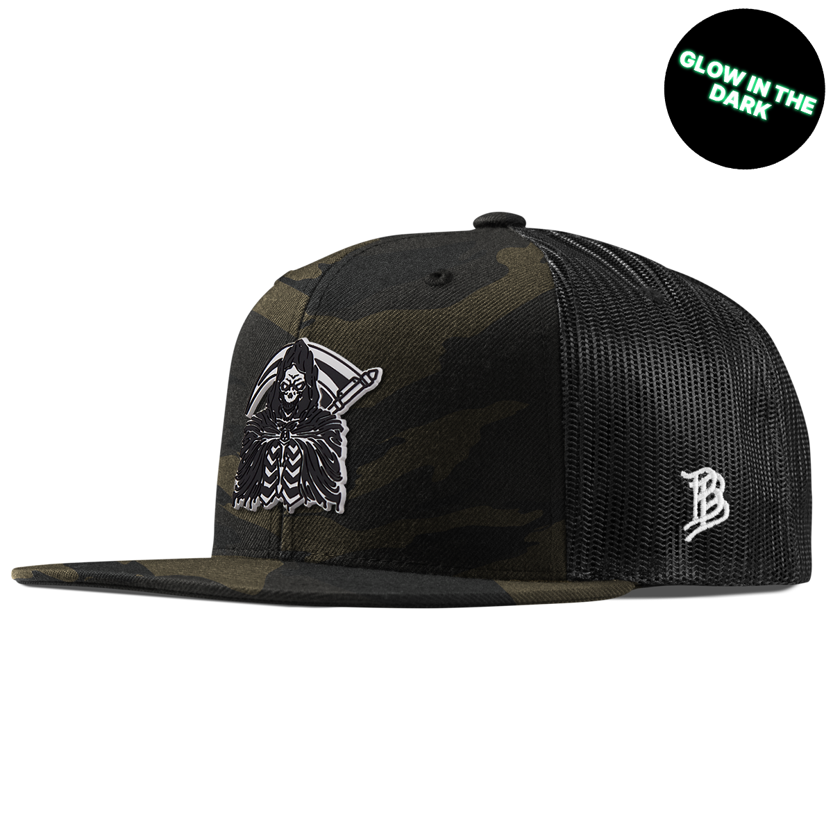 Grim Reaper Glow Flat Trucker Midnight Camo