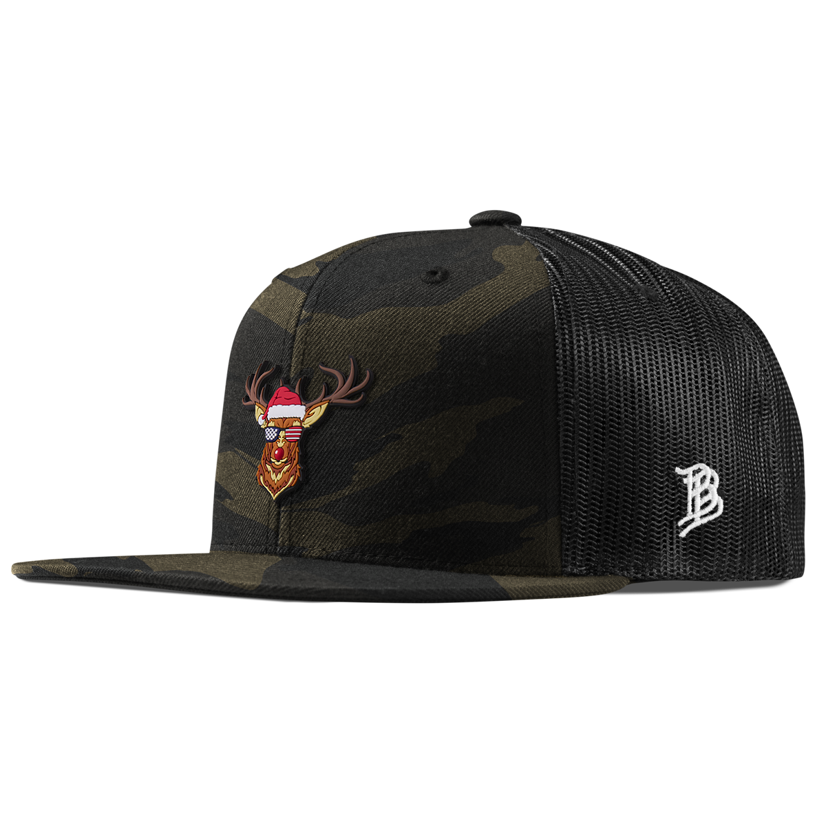 Party Reindeer Flat Trucker Midnight Camo