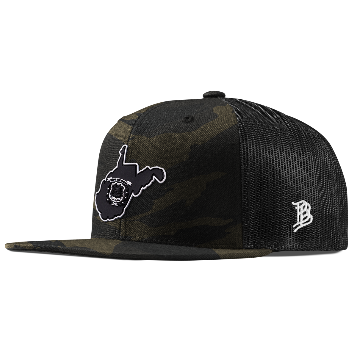 West Virginia Vintage Flat Trucker  Midnight Camo