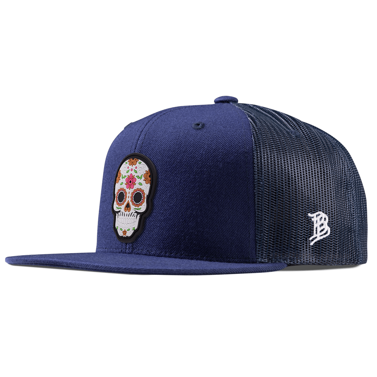 Flower Skull PVC Flat Trucker Navy