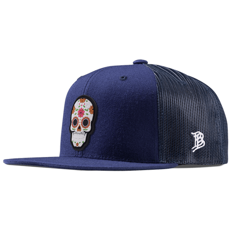 Flower Skull PVC Flat Trucker Navy