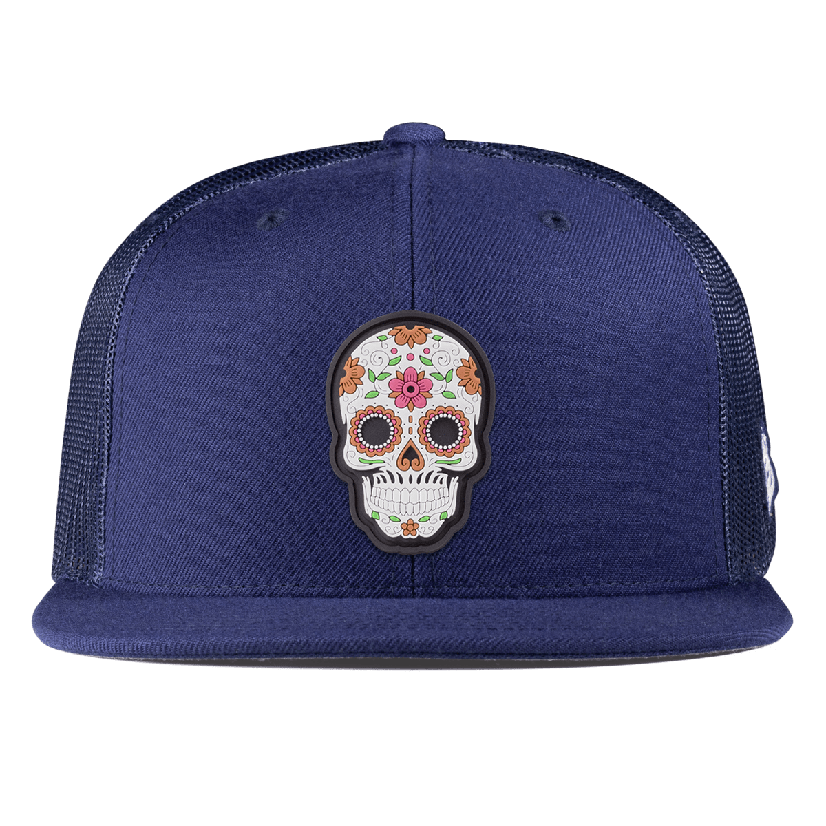 Flower Skull PVC Flat Trucker Navy