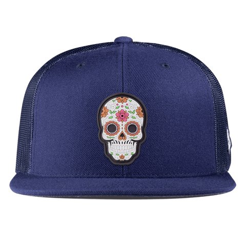 Flower Skull PVC Flat Trucker Navy