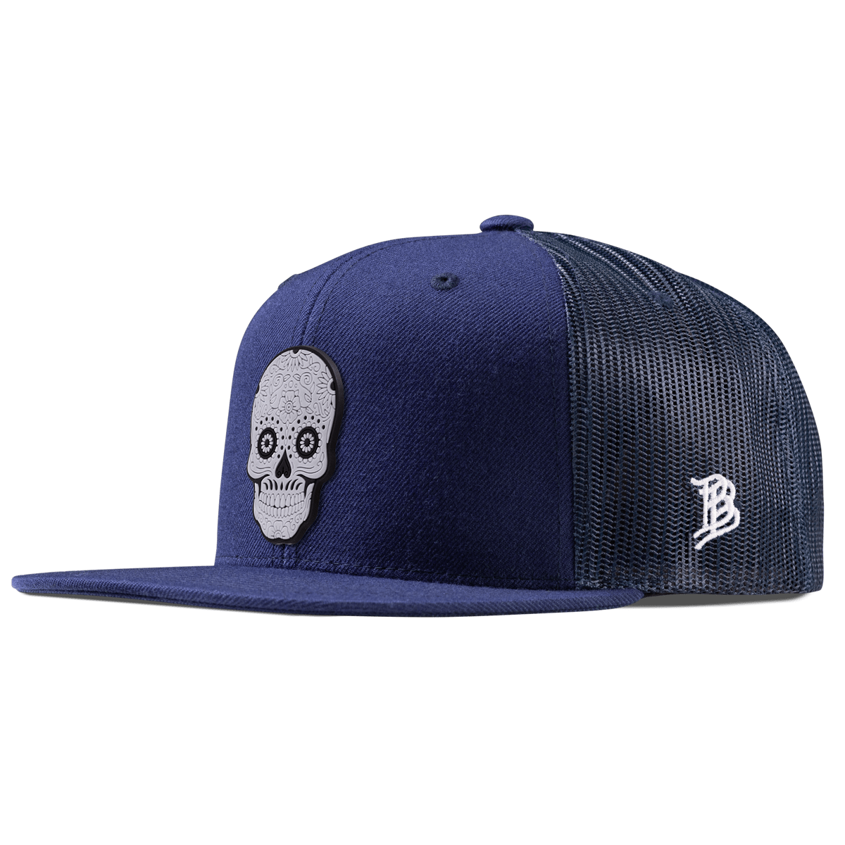 Sugar Skull PVC Flat Trucker Navy