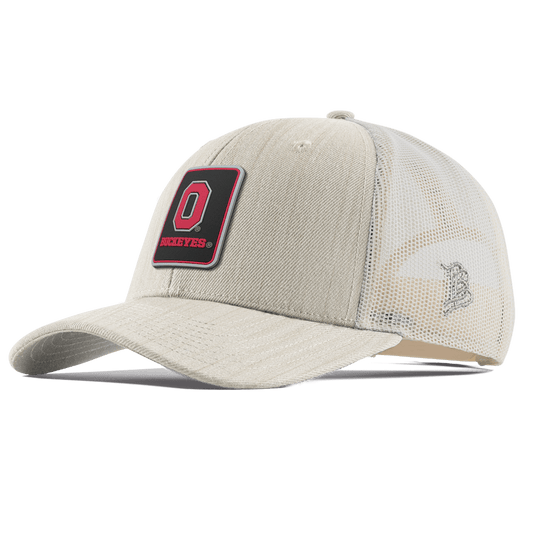Ohio State University "Buckeyes Badge" Curved Trucker Beige Heather