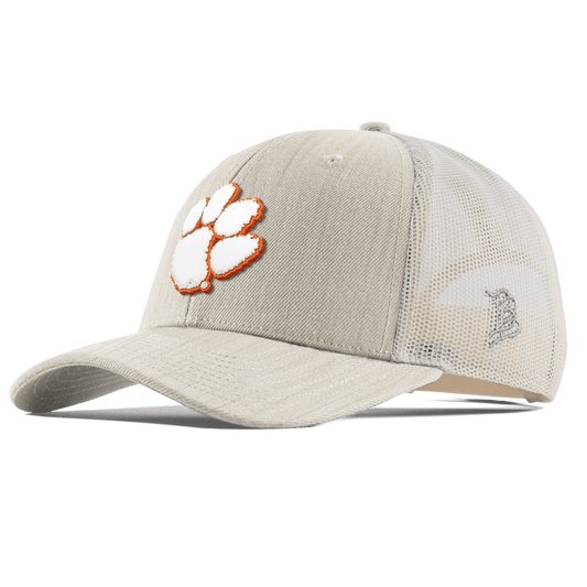 Clemson University "Clemson Tigers Paw" Curved Trucker Beige Heather 