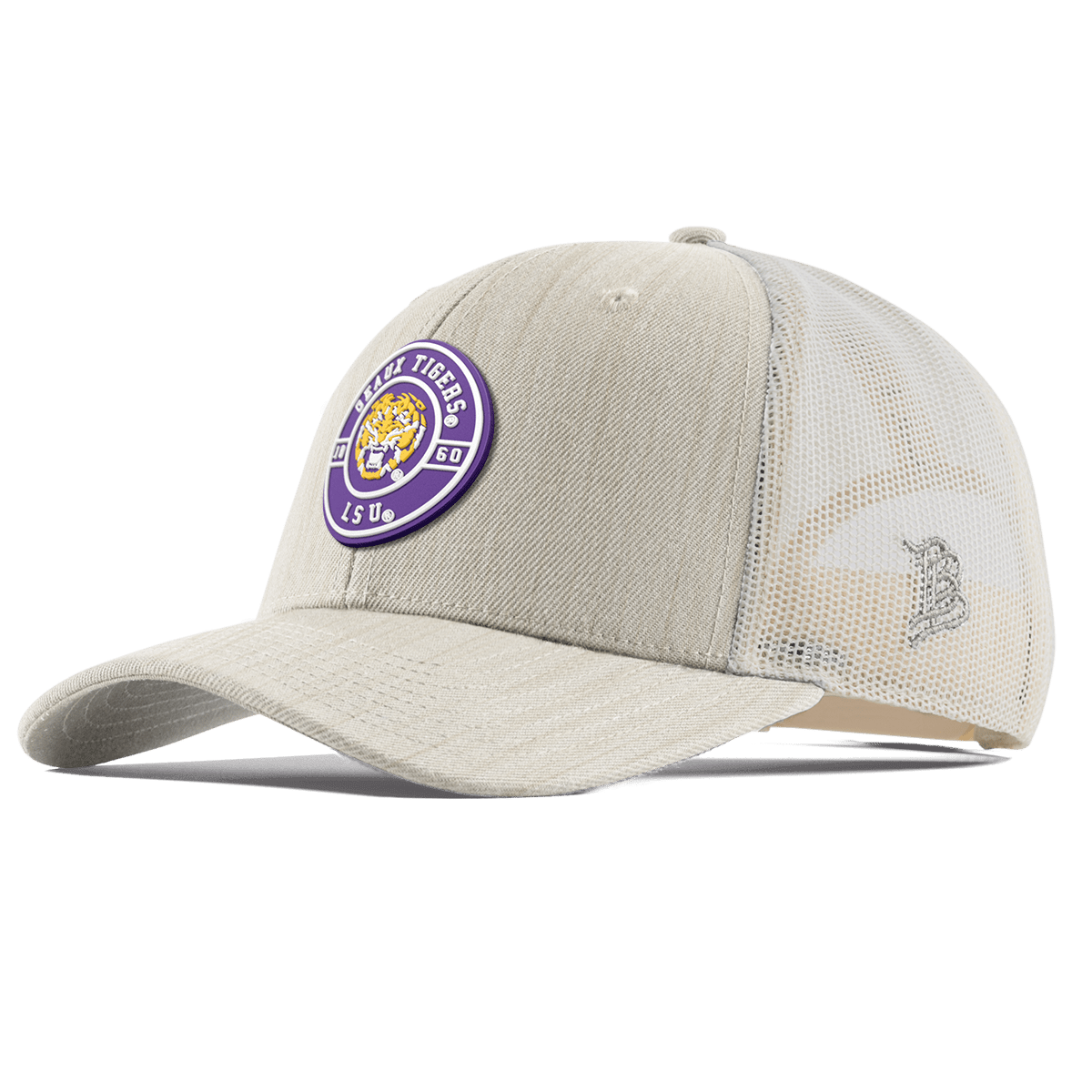 Louisiana State University "Geaux LSU Tigers" Curved Trucker Beige Heather 