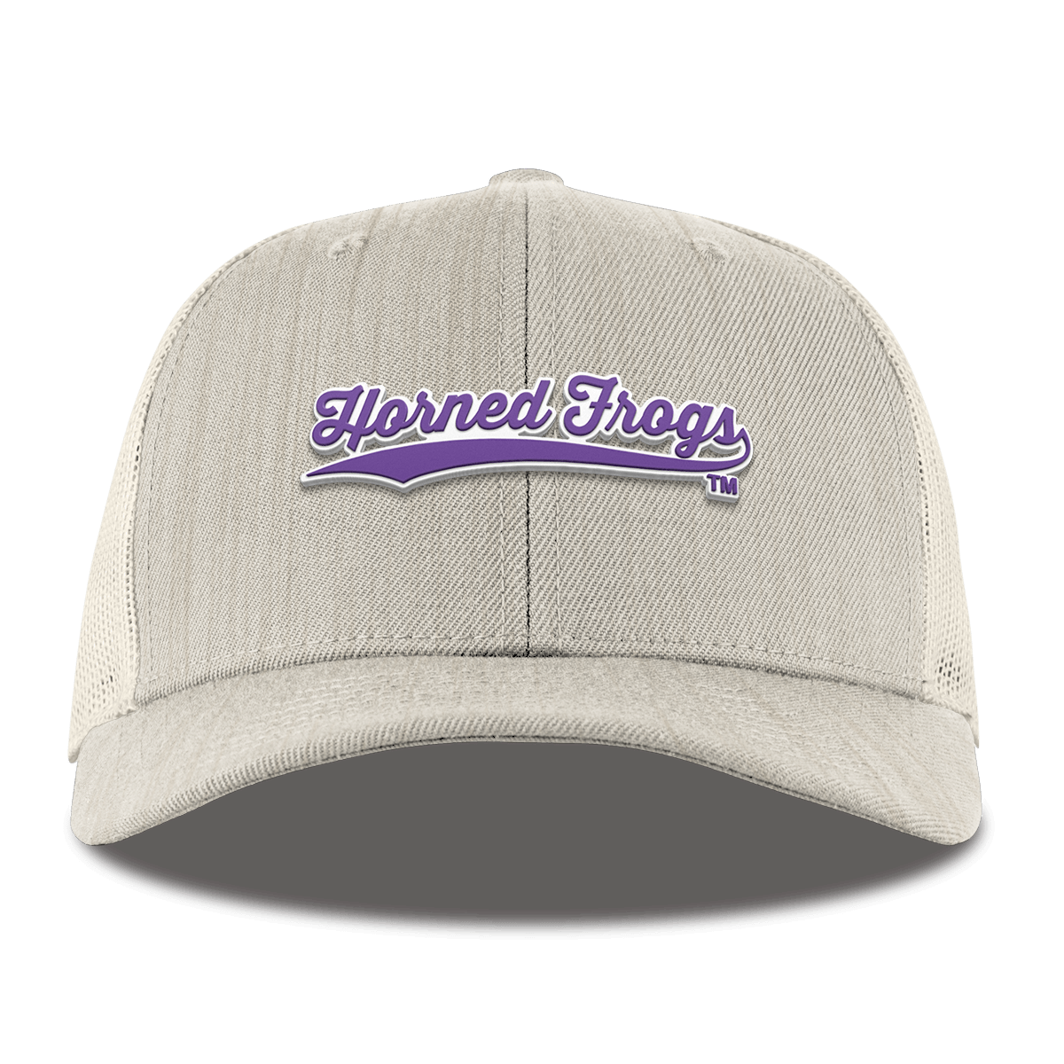 Texas Christian University "TCU Horned Frogs Scripts" Curved Trucker Beige Heather 