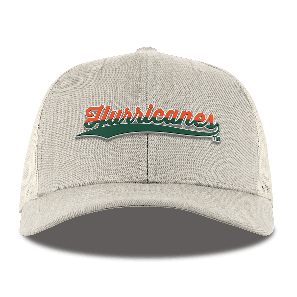 University of Miami "Hurricanes Script" Curved  Trucker Beige Heather