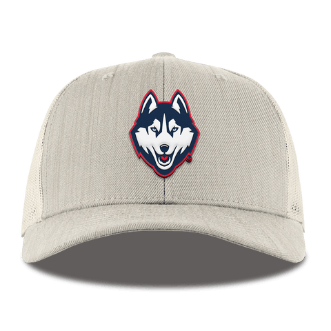 University of Connecticut "Huskies Mascot" Curved Trucker Beige Heather
