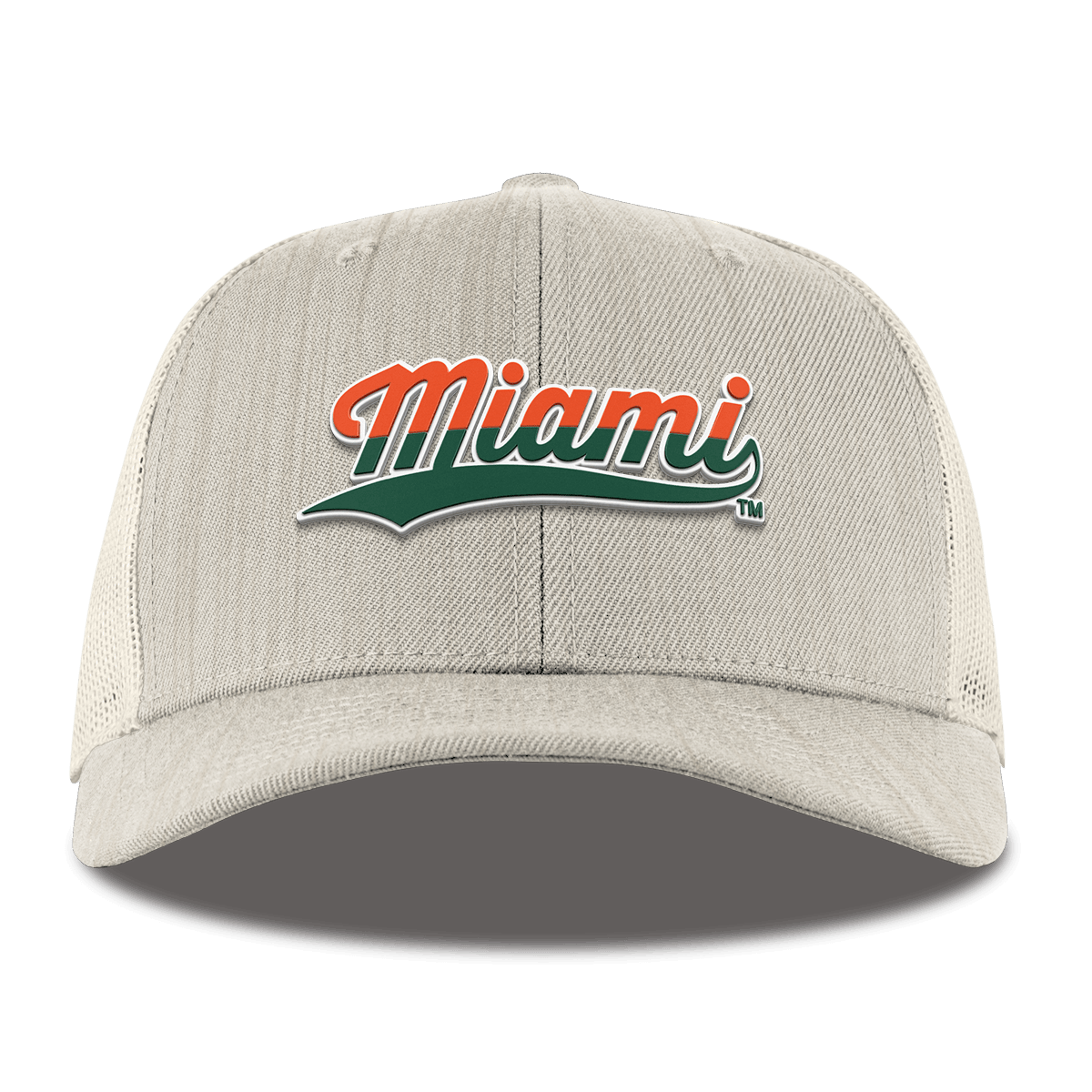 University of Miami "Miami Script" Curved  Trucker Beige Heather
