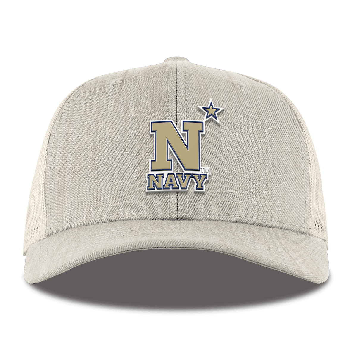 United States Naval Academy "Naval Academy Team Logo Gold" Curved Trucker Beige Heather