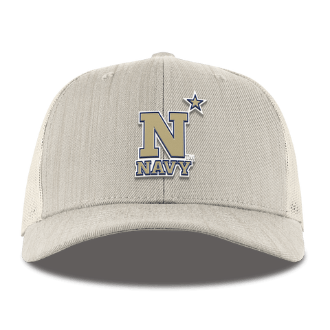 United States Naval Academy "Naval Academy Team Logo Gold" Curved Trucker Beige Heather